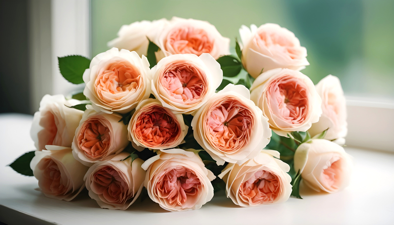 доставка цветов, пионовидные розы, настольная композиция